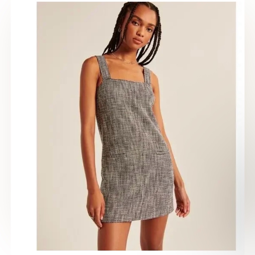 NWT Abercrombie & Fitch Tweed Shift Mini Dress Grey Houndstooth - M